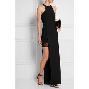 Elizabeth and James Tegan High Slit Black Maxi Dress Asymmetric Mesh Cutout